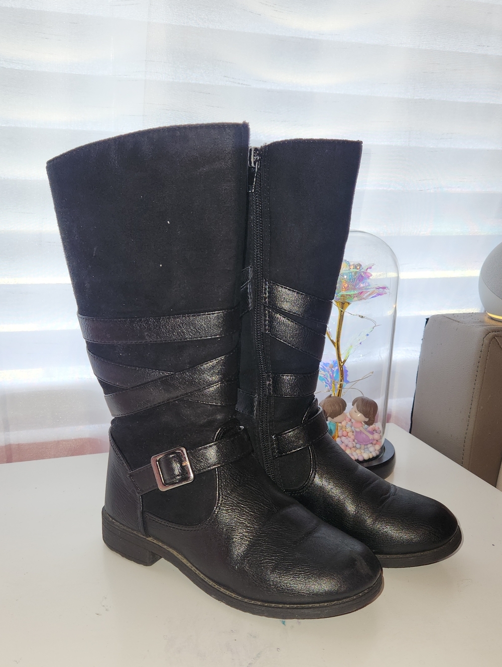 Rachel Shoes Black Mid-Calf Buckle Zip Riding Boots
